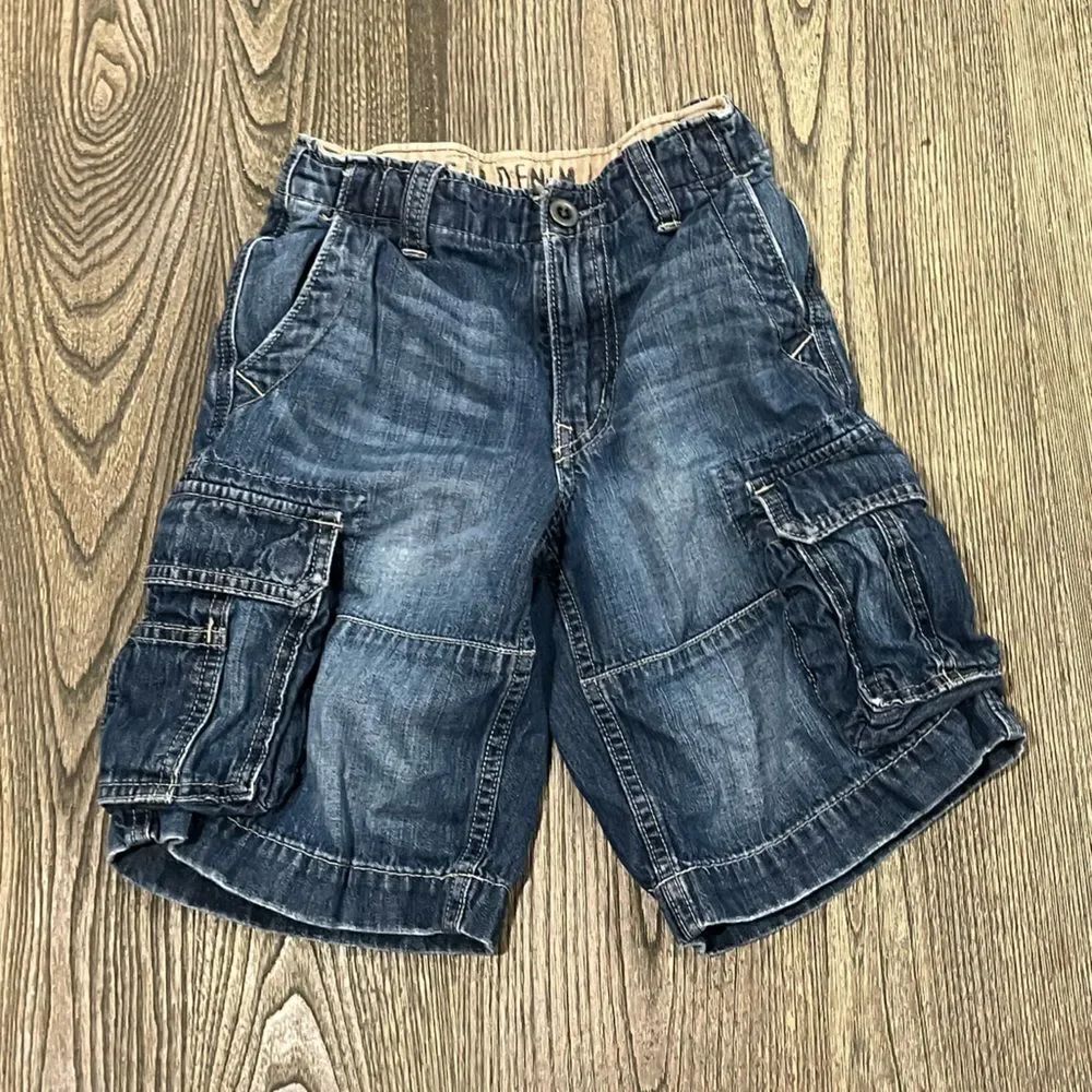 Gap Kids Boys Denim Shorts Cargo Pockets Slim Fit Cotton Dark Wash Blue Size 8